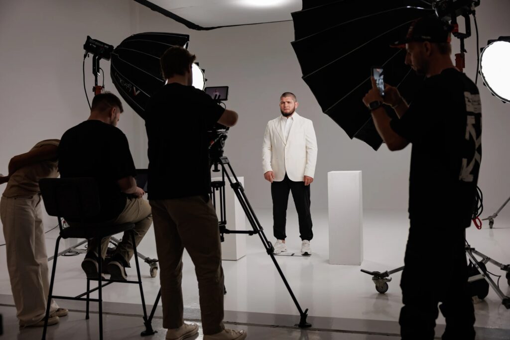 Camera and lighting setup at a Media Grill studio shoot